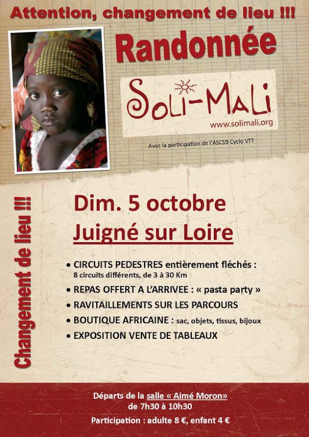 Randonnée Soli-Mali le 5 octobre à Juigné-sur-Loire, Maine-et-Loire
