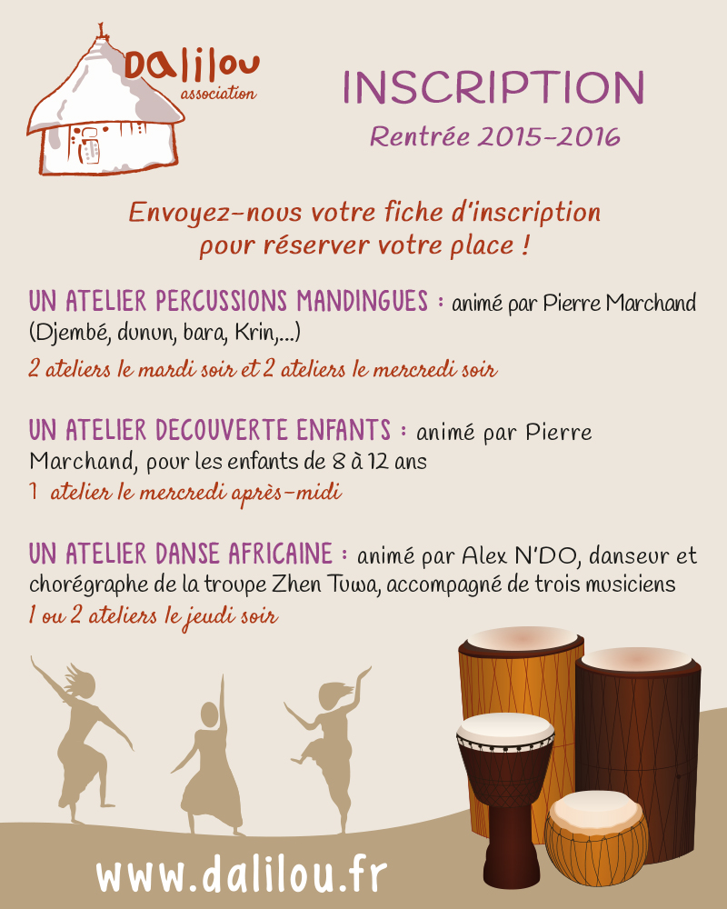 Permanence d'inscription aux Ateliers Percussions et danse africaine