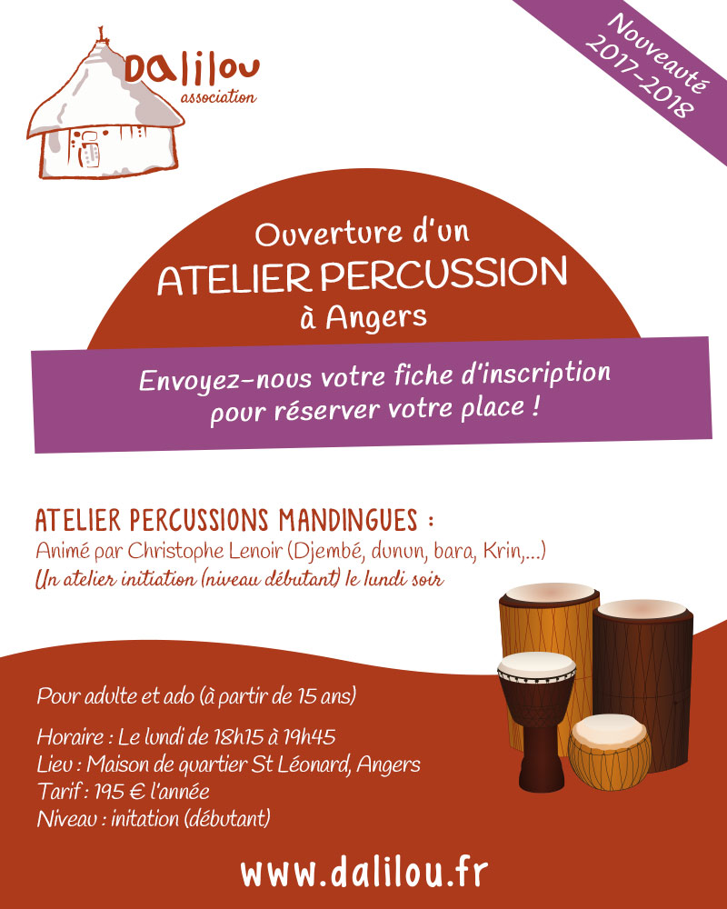 Ouverture d'un atelier percussions à Angers