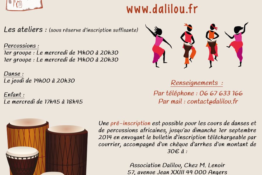 Pré-inscription percussions et danses africaines pour l'année 2014-2015