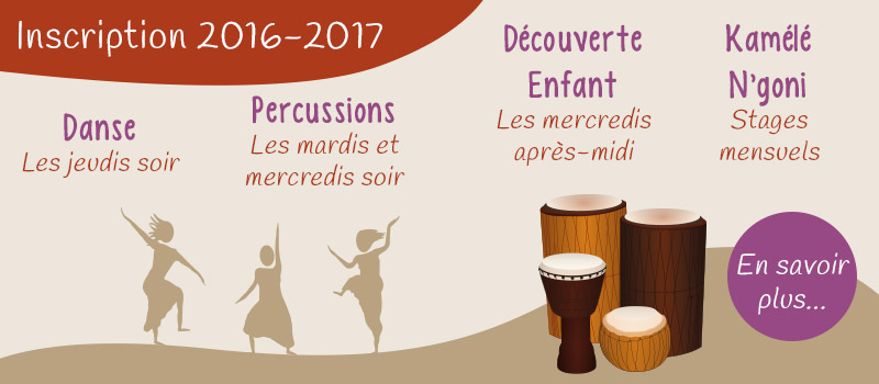 Inscription 2016-2017 : danse africaine, percussions près d'Angers