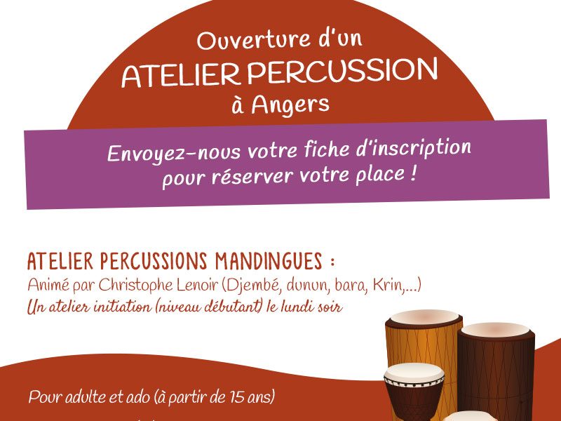 Ouverture d'un atelier percussions à Angers