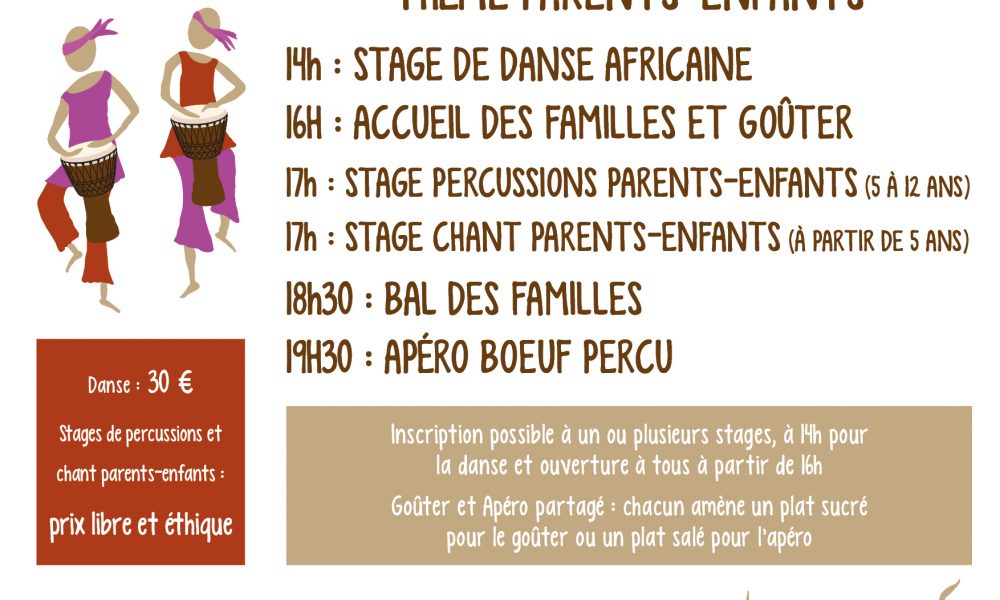 Stages de danse, percussions et chant - Afrique de l'Ouest : parents-enfants